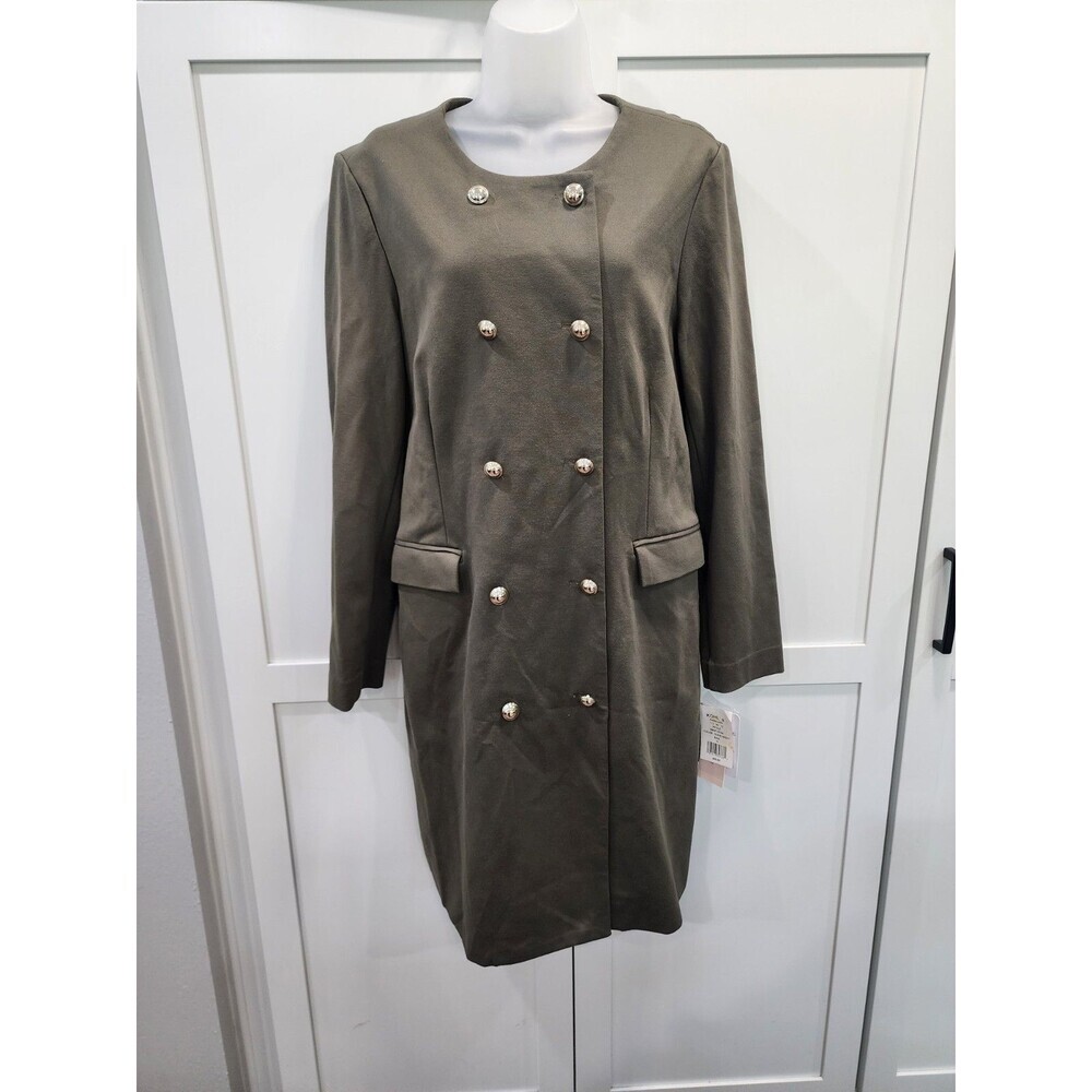 NEW NANETTE LEPORE Military-Inspired Double-Breasted Dress Olive Green-Size 14
